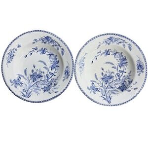 Göteborg Rörstrand Plate Set Of 2 White And Blue Bird 1900s 9.25" Flintware